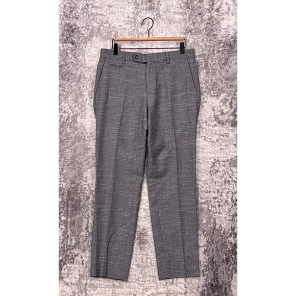Hugo Boss Dress Pants 32 x 29 Mens Gray Wool Linen Blend Pleated Tapered Leg - Picture 1 of 8